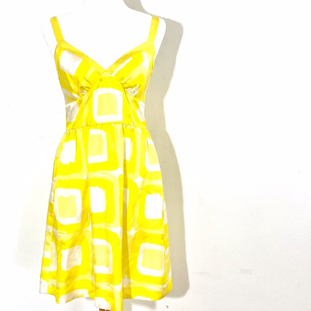 Banana Republic Yellow Geometric Silk Dress 4 EUC